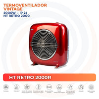 PACK CHIMENEA ELECTRICA HTV 200R + TERMOVENTILADOR VINTAGE ROJO HT RETRO 2000R